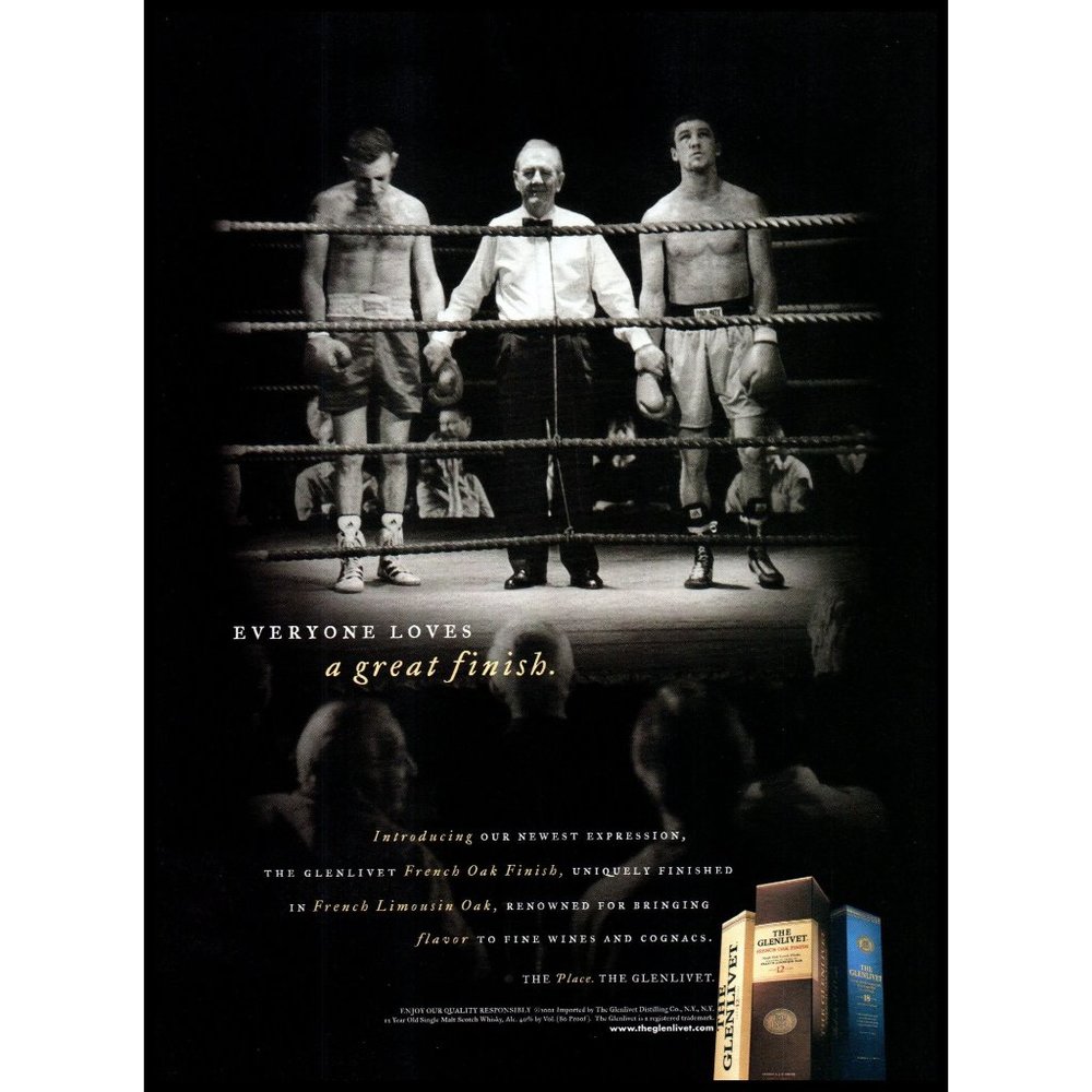 2002 Glenlivet Scotch Vintage Print Ad Boxing Ring Match Gloves Boxers Wall Art